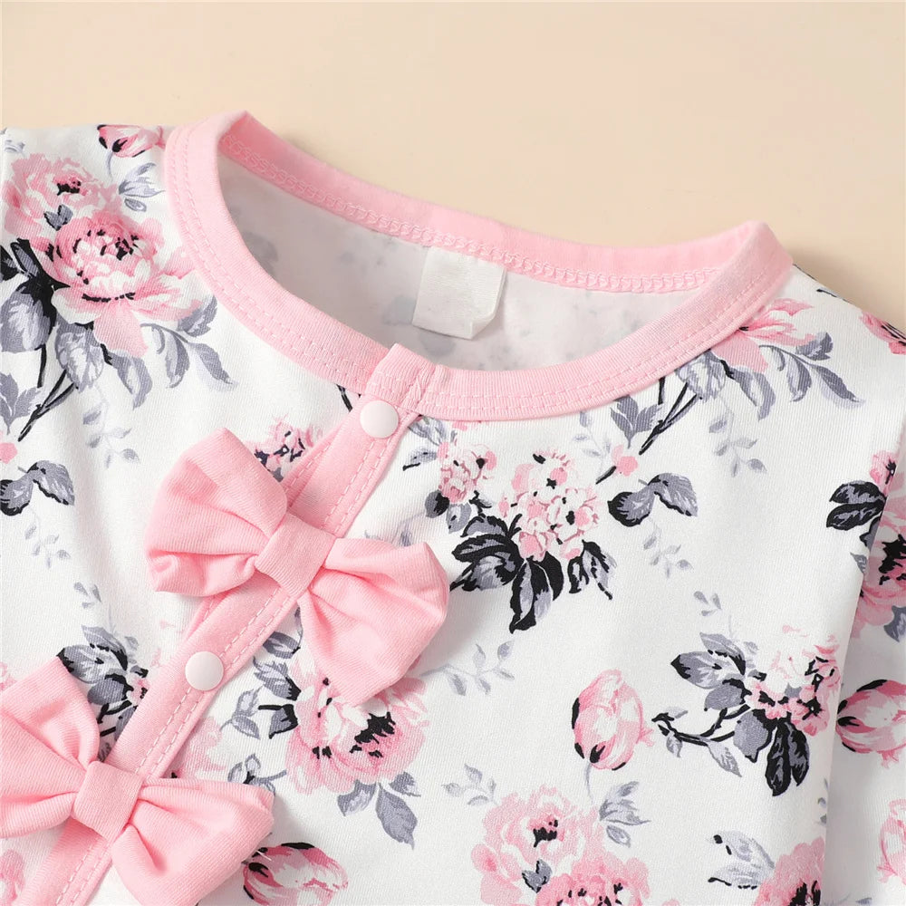 0-18 Monate Neugeborenes Baby Mädchen Strampler Kleidung Langarm Blumen Body Kostüm Süßer Baby Frühlings-Jumpsuit mit Hut