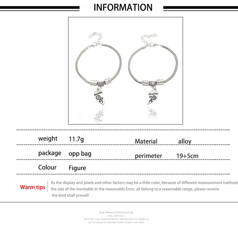 Mother and Daughter Charms Bracelet Femme Puzzle Heart Chain Bracelets for Women Girls Family Jewelry For Mother's Day Gifts