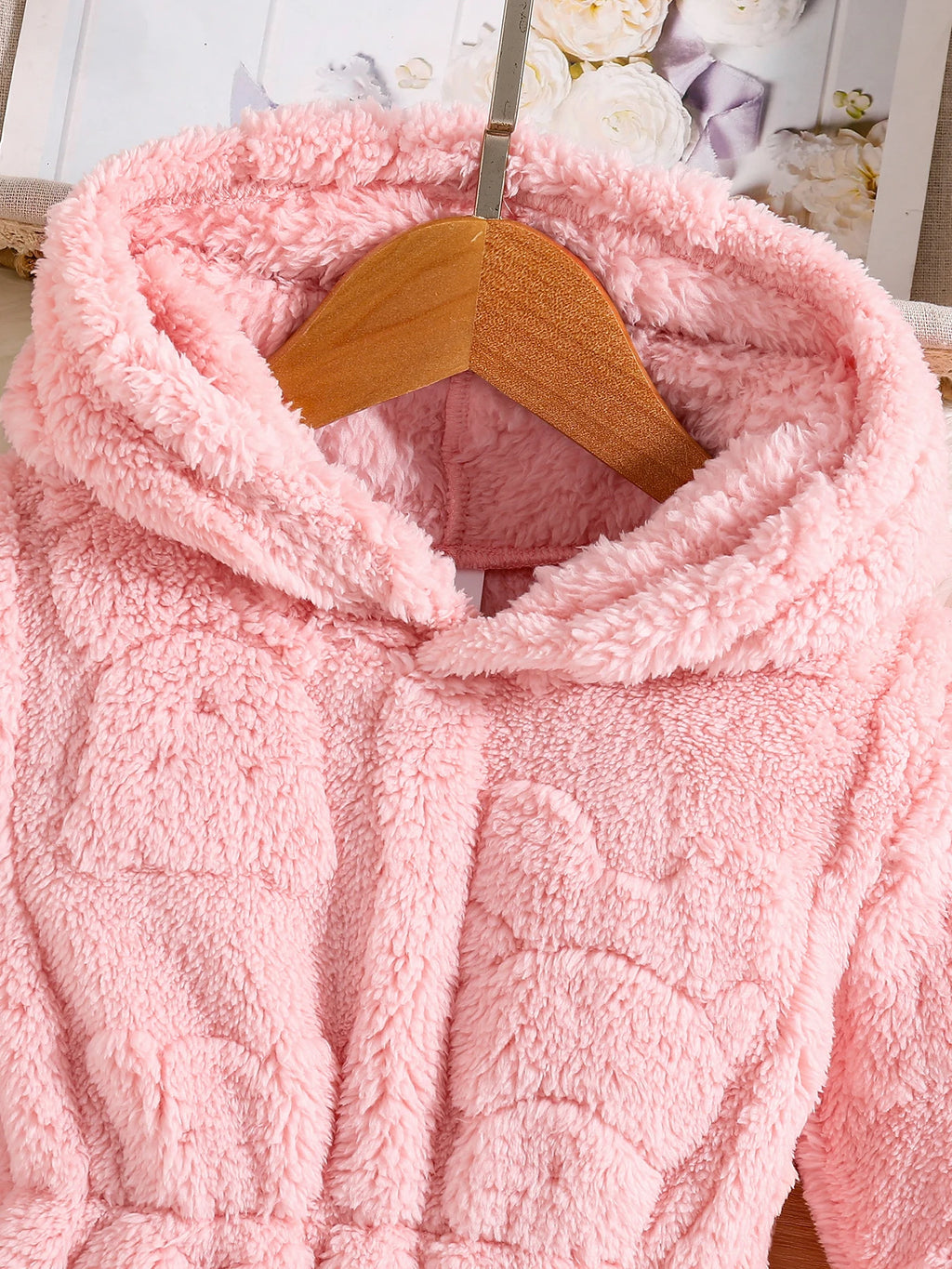 Abrigo de terciopelo rosa con capucha, cálido, casual, para el hogar, moda infantil de primavera y otoño para niñas 4-8Y1