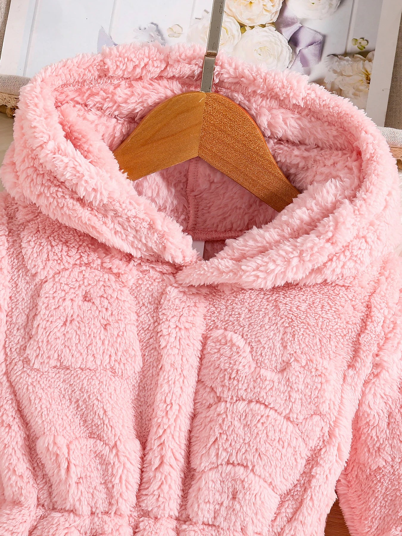 Abrigo de terciopelo rosa con capucha, cálido, casual, para el hogar, moda infantil de primavera y otoño para niñas 4-8Y1