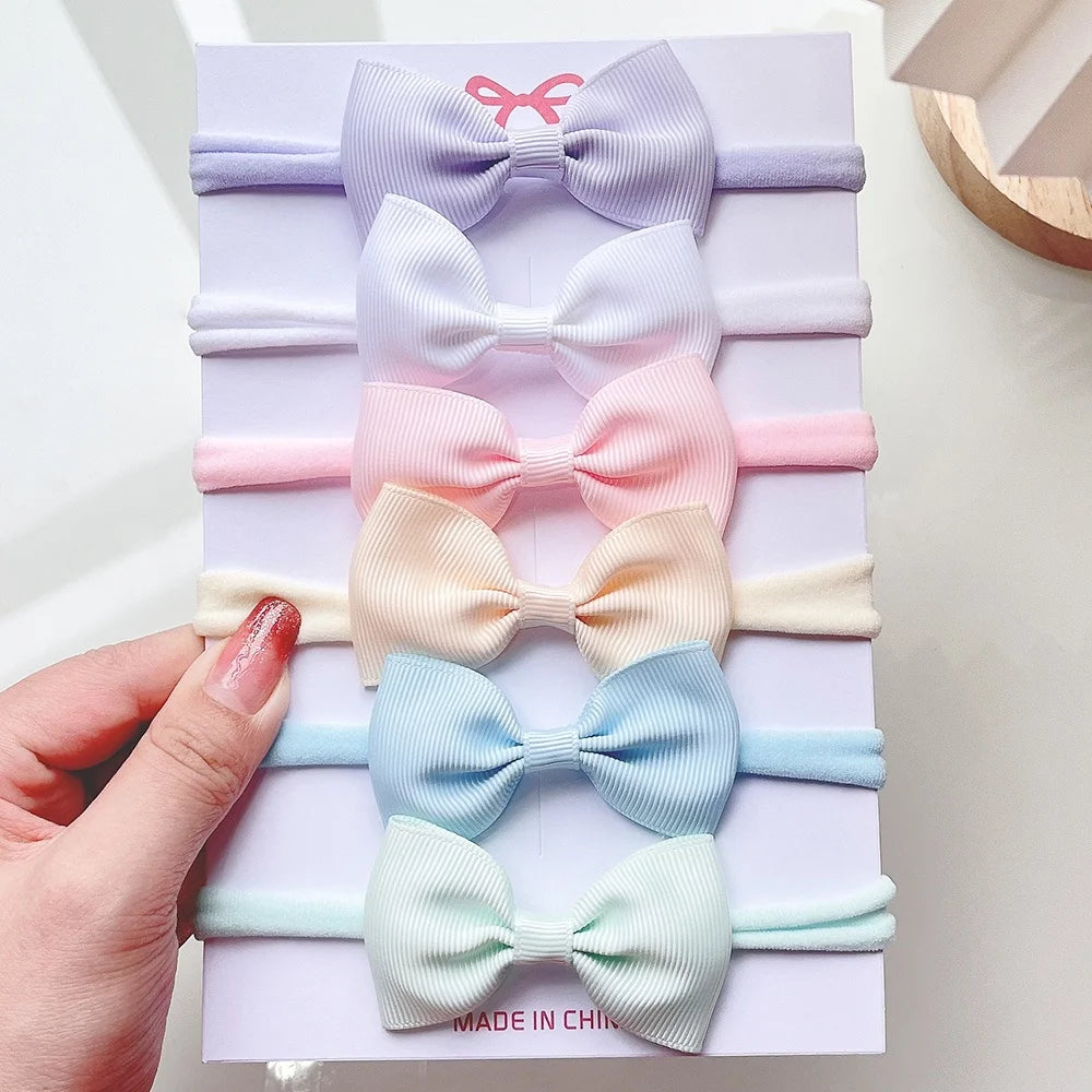 5Pcs/Set Elastic Baby Headband Solid Corduroy Ribbon Bow Headscarf Hairband Newborn Cute Knitted Headband Babe Hair Accessories