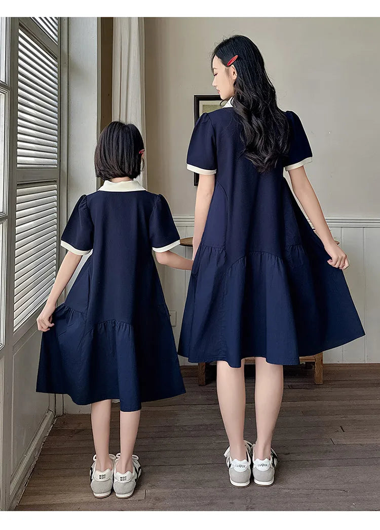 Summer Family Matching Polo Dress for Mother and Daughter Look Casual Clothes Mom and Me Matching Outfits Women Girl Dresses