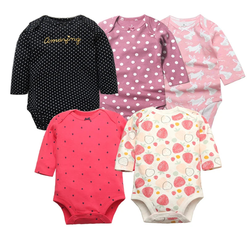 2026 Newborn Baby Girl Clothes Long Sleeve 100% Cotton 5 Pieces/Lot Baby Bodysuits Cartoon Underwear Infant Bebe Clothing 3-24M