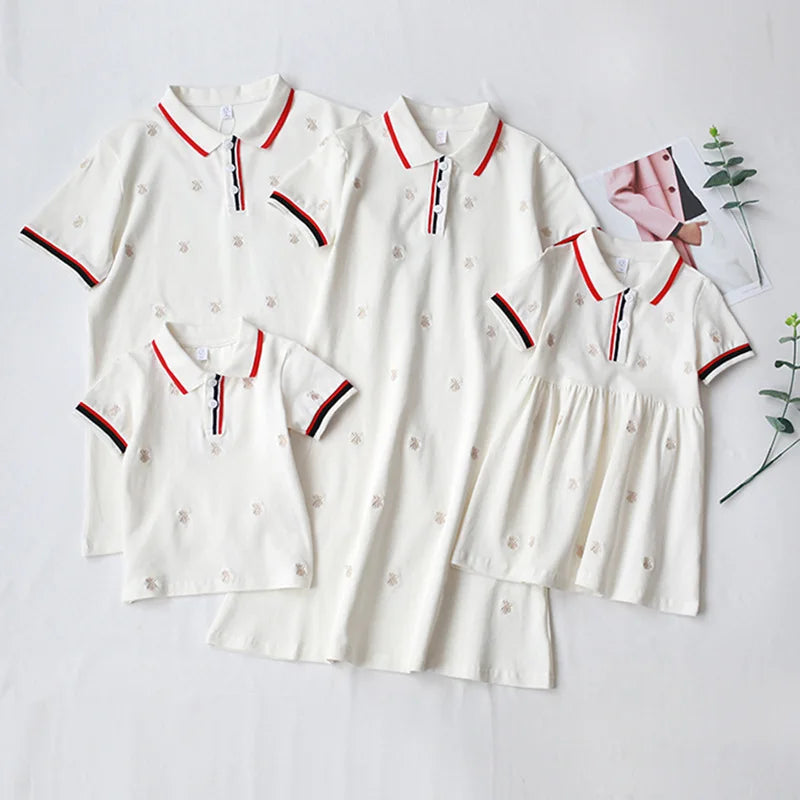 Mother Daughter Dresses Dad Son Shirts Father Baby Outfits for Family Matching Clothes Mom and Daughter Dress Sister Brother Set