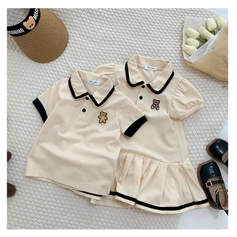 Family Matching Clothes Summer 2023 Mother Daughter Dresses Family Look Polo T-Shirts Mother Kids Tees Clothes Father Son Outfit
