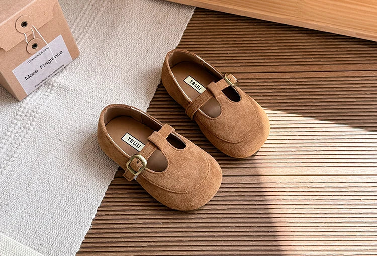 Girls Leather Shoes Toddlers Flats Princess Sweet Little Kids Soft Shoes T-strap Retro Classic Children's Dress Shoes for Party