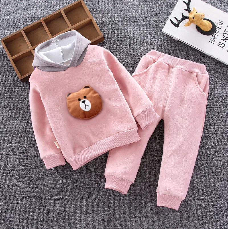 Conjuntos de ropa para niños, moda infantil, camiseta con oso de dibujos animados, chaleco, abrigo y pantalón, traje de 2 piezas, conjuntos deportivos para niños de 1 a 4 años