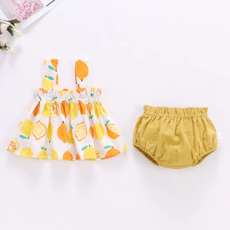Sommer Neugeborenen Baby Kleidung für Mädchen Jungen Set Druck Dünnes Mini-Kleid und PP Shorts 2-teiliges Set Säuglings-Baby-Kleidung Outfit 6-24M