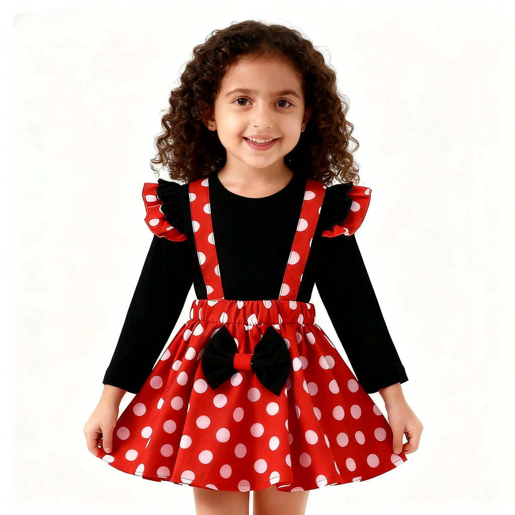 Conjunto de ropa para niños de 1 a 5 años, ropa de bebé, conjunto de ropa para niñas, traje de cumpleaños de verano, top de puntos, falda, disfraz de Minnie con diadema