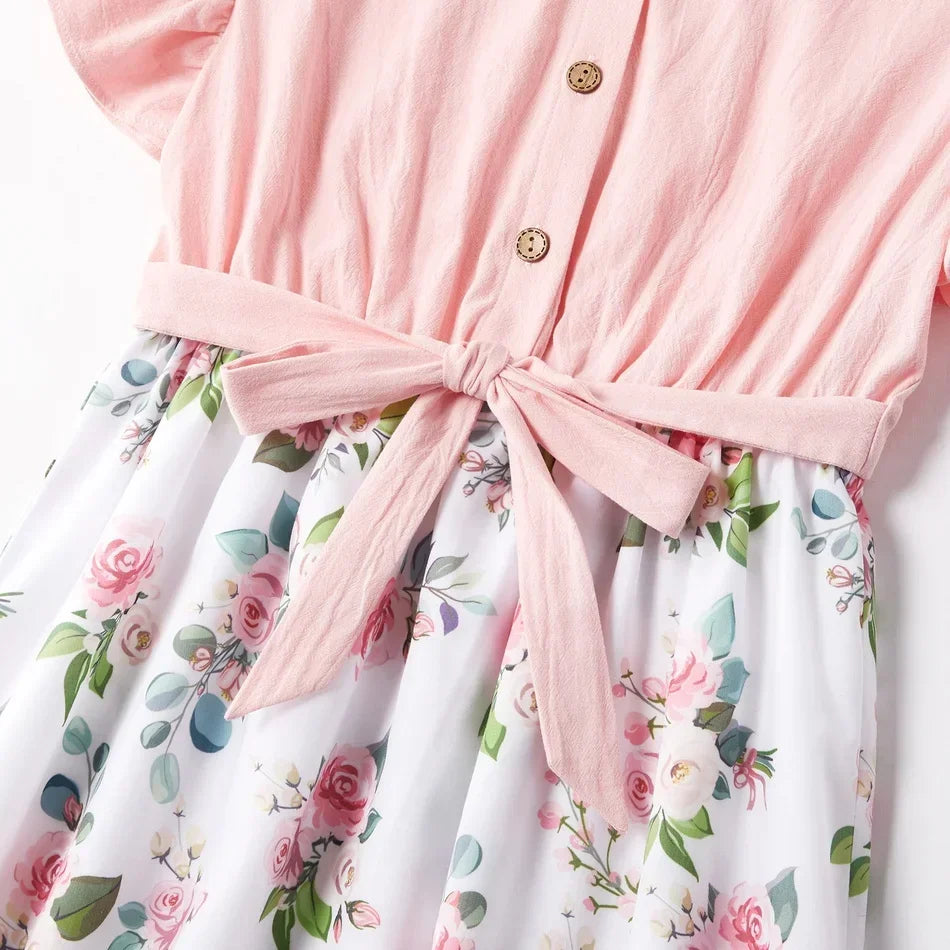 Mother Daughter Macthing Dresses Family Set Flower Mom Mum Baby Mommy and Me Clothes Fashion Cotton Dress Women Girls Outfits