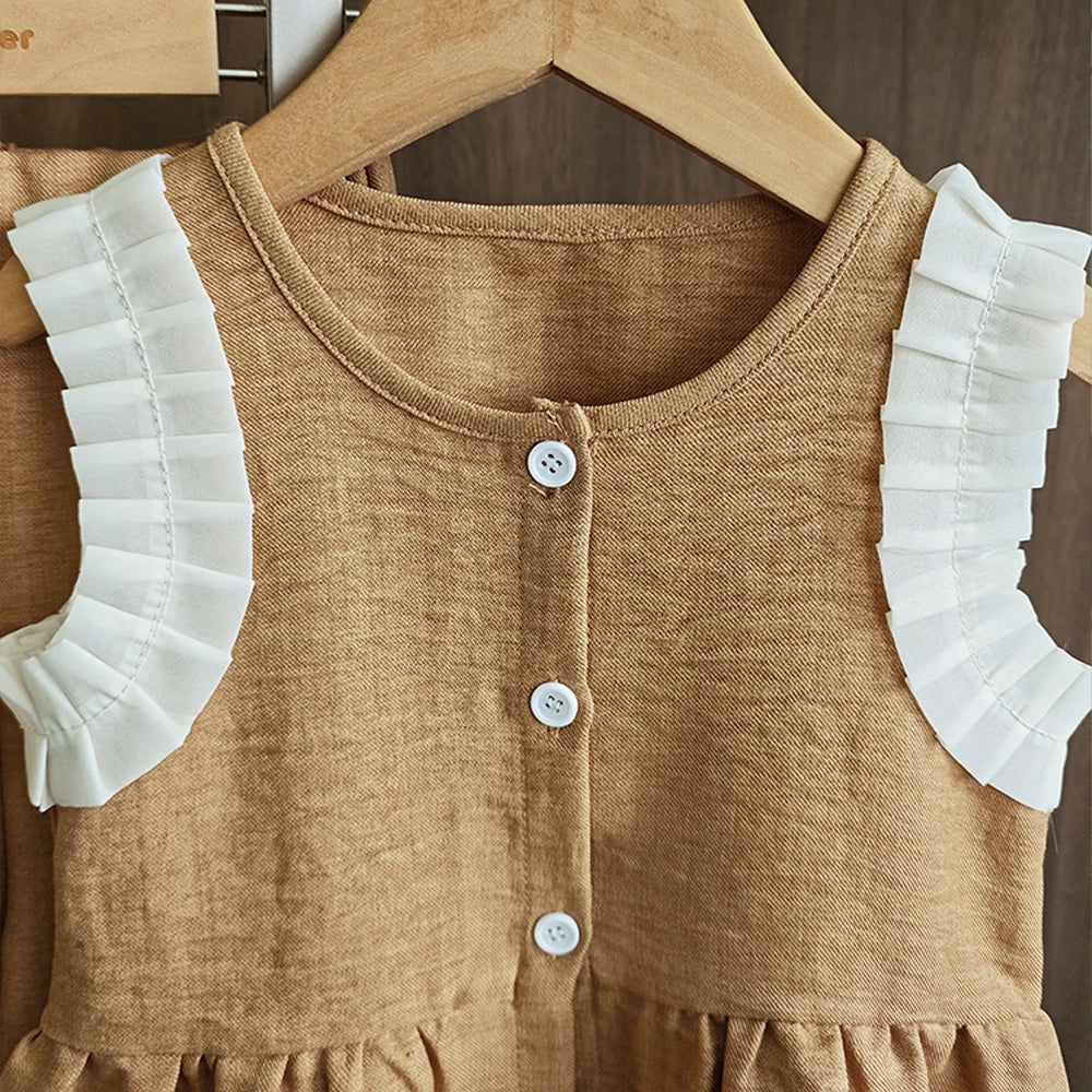 Bear Leader Koreanische Version Kinderkleidung Mädchen Blauer Imitations-Jeansanzug Sommer Neu Ärmelloses Oberteil + Weite Hose Zweiteiler Set