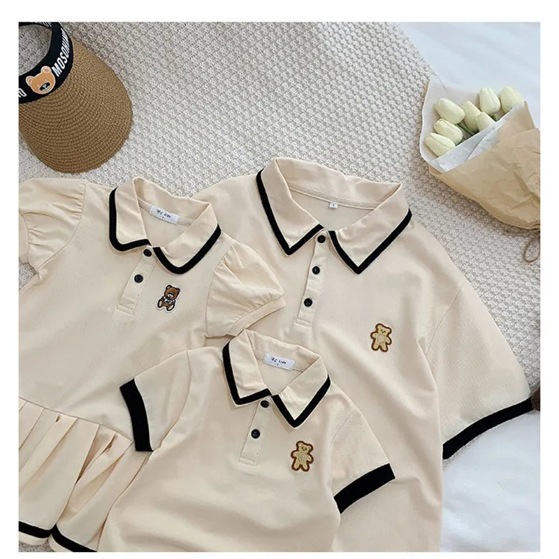 Family Matching Clothes Summer 2023 Mother Daughter Dresses Family Look Polo T-Shirts Mother Kids Tees Clothes Father Son Outfit