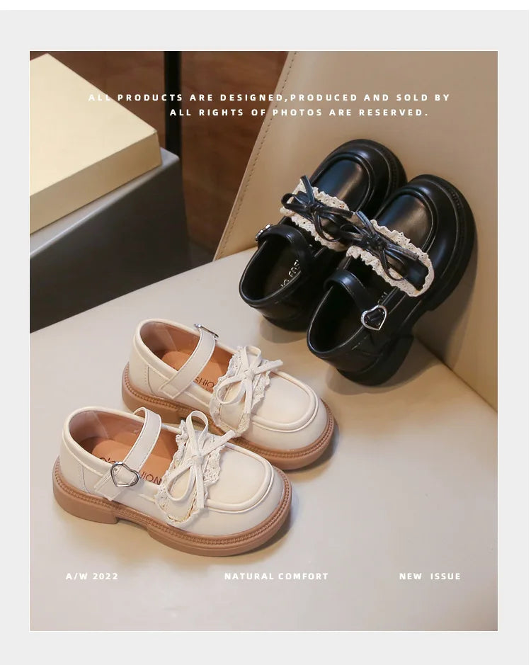 Children Leather Shoes for Girls Fashion Casual Mary Janes with Bow-knot Classic British Style Vintage Retro College Design New