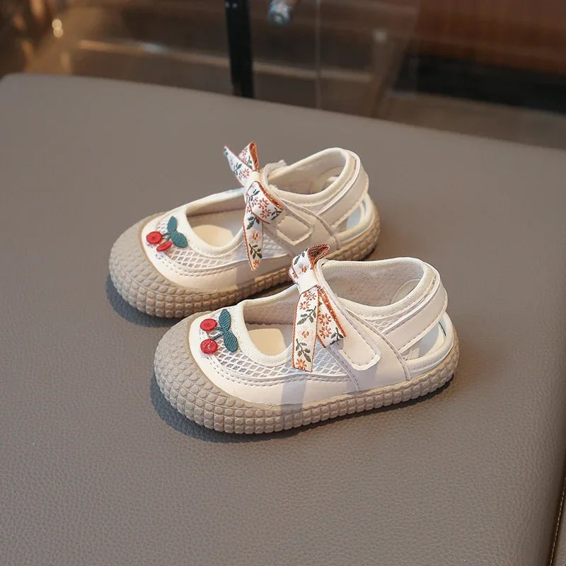 Baby Girls Sandals Cut-outs Cherry Children Beach Shoes Toddler Kids Summer Princess Shoes Anti Slip Soft Sole Babies Sandals
