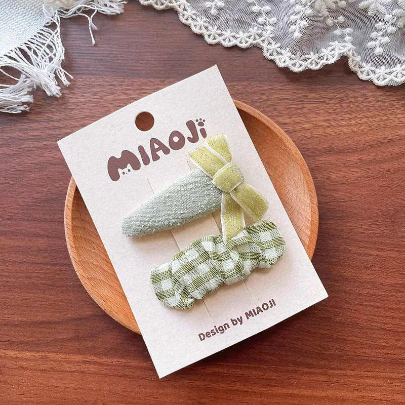 2Pcs Baby Hair Clip Girls Cute Bow Hair Accessories Kids Hairpins Toddler Princess Headwear Vintage Infant Milk Green Barrettes