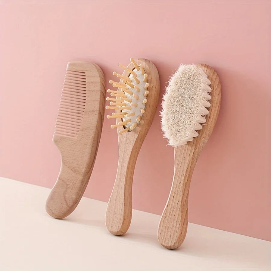 4/6pcs baby Care Set - Newborn Scalp Cleaning Soft Brush, Beechwood Bath Massage Comb, Air Cushion Comb, Nail Clipper, Cutter