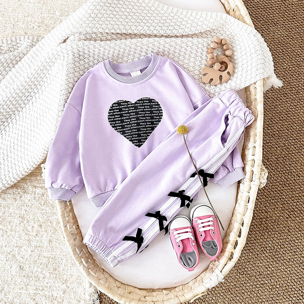 Baby Girl Clothes Toddler Sets Cotton Love Sweatshirt Long Sleeve Top+Bow Pants Spring Newborn Kids Clothing Infant Outfit Suits