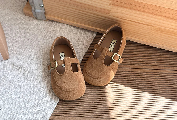 Girls Leather Shoes Toddlers Flats Princess Sweet Little Kids Soft Shoes T-strap Retro Classic Children's Dress Shoes for Party
