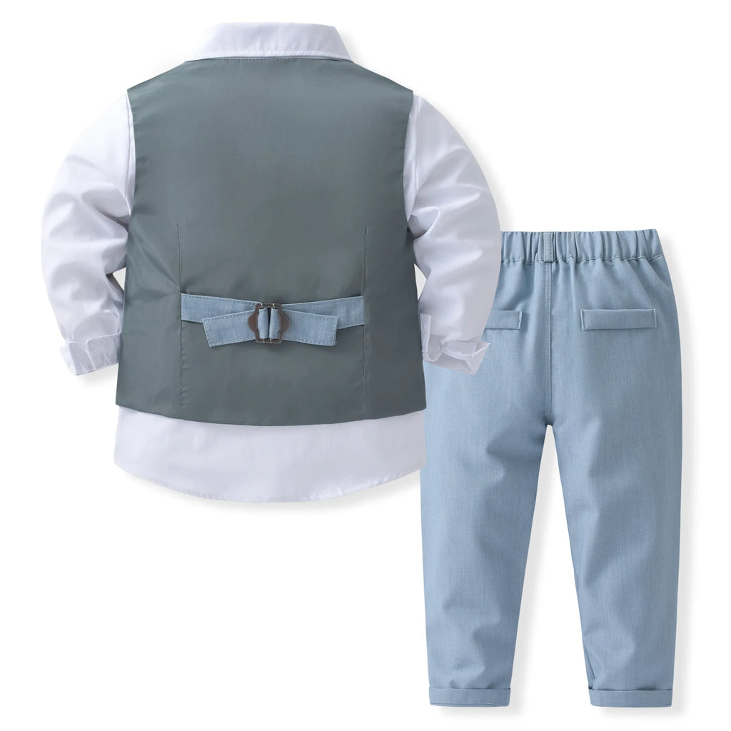 Herrenanzüge Geburtstagskostüm für Jungen Kinder Frühling Herbst Boutique Kleidung Set Unifarben Weste Anzug Kinder Baumwolle Formelle Kleidung