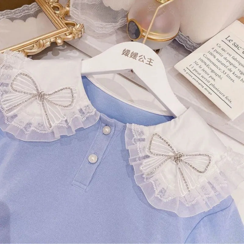 Fashion Baby Girl Princess Clothes Set Bow Lace Sweatshirt Sequins Skirt Child Clothing Suit Party Birthday Baby Clothes 3-14Y