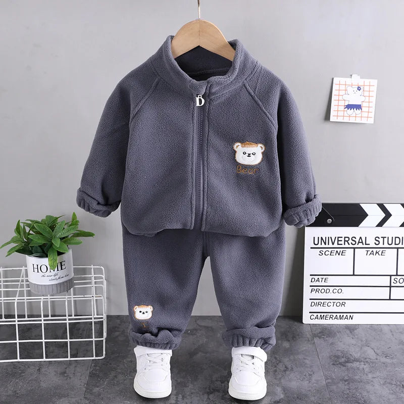Conjuntos de ropa para niños, moda infantil, camiseta con oso de dibujos animados, chaleco, abrigo y pantalón, traje de 2 piezas, conjuntos deportivos para niños de 1 a 4 años