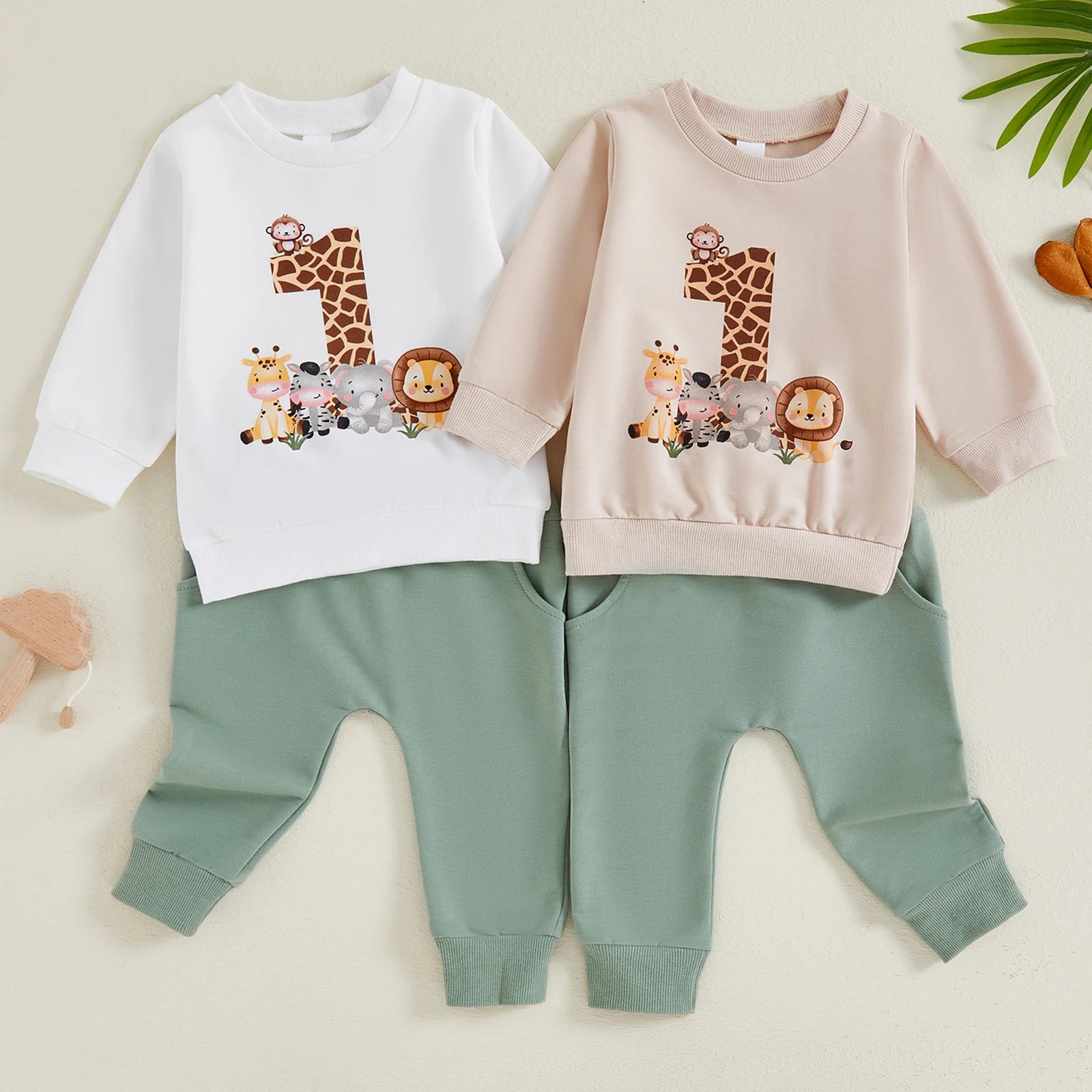 BeQeuewll Kleinkind Baby Kleidung für Kinder Herbst Anzug Erster Geburtstag Outfits Tierdruck Langarm Sweatshirt Hosen Kinder Sets