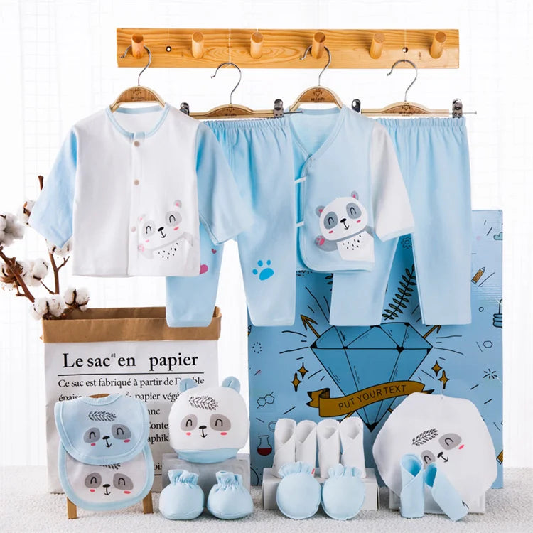 18piece/set Newborn Baby Clothes For Girls Boys Pants Sets Cotton Spring Autumn Soft Infant Boy Clothing New born Print Hat Bibs