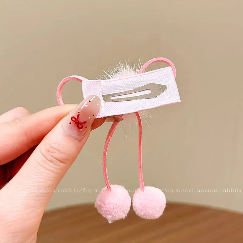 2pairs Cute Hairball Bow Hairpins For Girls Children Sweet Hair Ornament Hair Clips Barrettes Hairgrip Lovely Hair Accessories