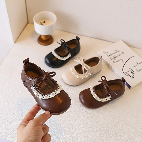 Little Girl'S Leather Shoes Ruffles Retro Style Adorable Kids Flat Shoe Spring Versatile Three Colors Fashion Children Mary Jane