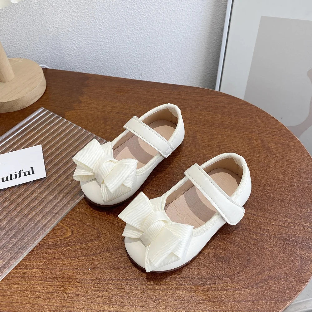 Baby Girls Leather Shoes 2025 New Autumn Toddler Ballet Flats with Cute Bow Non-slip Elegant Princess First Walker Party Shoes