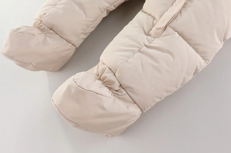 Winter Newborn Baby Girl Clothes Thicken Baby Romper With Gloves Warm Baby Jumpsuit Hooded Plus Velvet Children's Clothing 0-18M