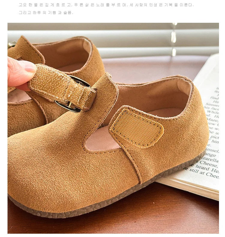 Baby Single Leather Shoes Boys Girls Candy Color Spring Flats Children Metal Buckle Design Genuine Leather Flats For School
