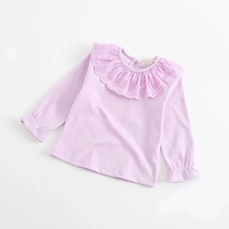Baby Girls White Blouse Spring Autumn Lace Girls Shirt Long-Sleeve Tops Toddler Kids Clothing 0-24m Infant Blouses