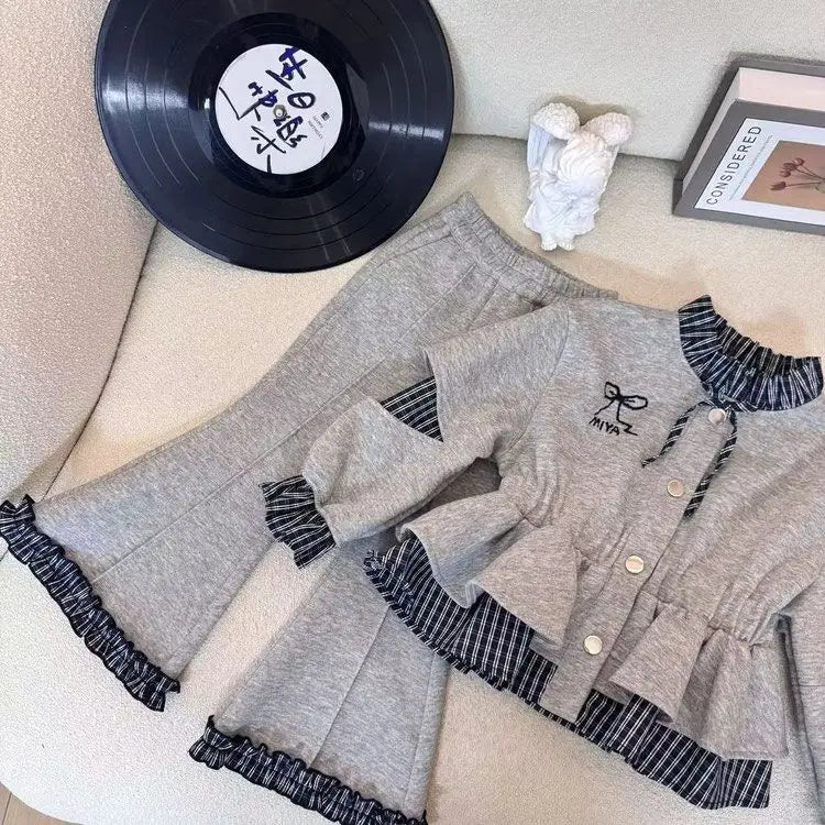 Mädchen Frühling Herbst Set Neuer Stil Kinder Baby Stylisch Puppenkragen Cardigan Lässige Hose Zweiteiliges Set Trendy
