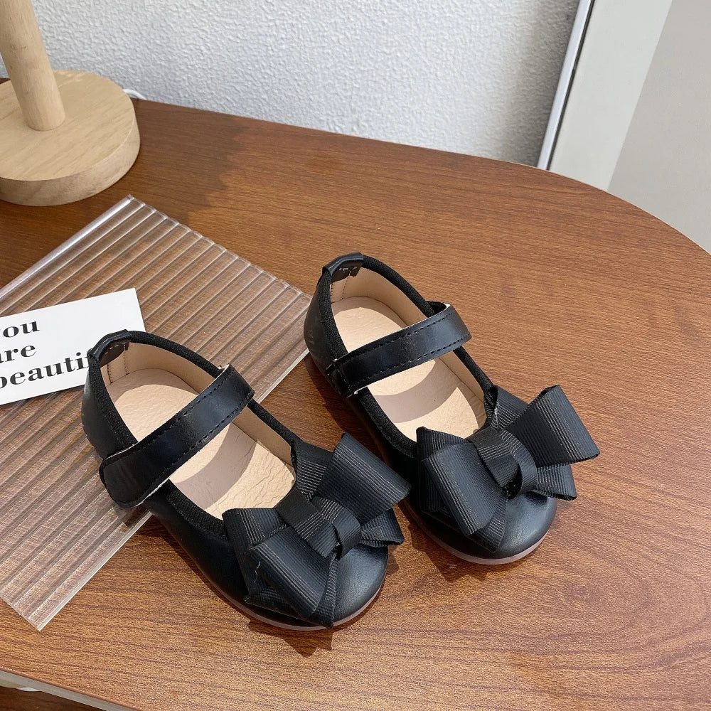 Baby Girls Leather Shoes 2025 New Autumn Toddler Ballet Flats with Cute Bow Non-slip Elegant Princess First Walker Party Shoes