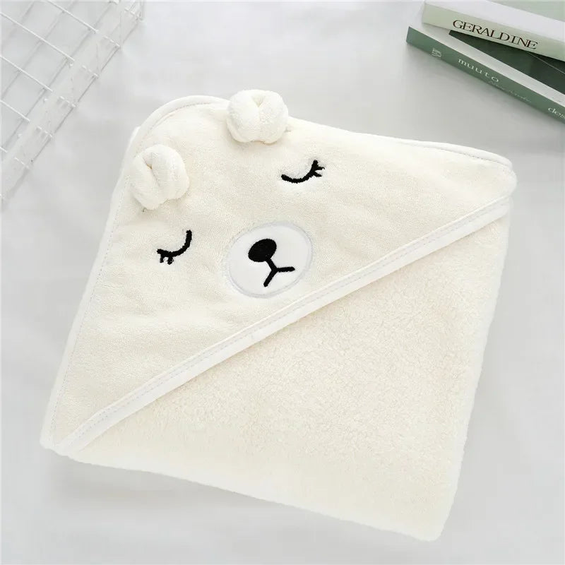Baby Bathrobe Infant Bath Towel Boy Girl Blankets Swaddle with Hood Cartoon Coral Fleece Towel Blanket Newborn Kids Bedding