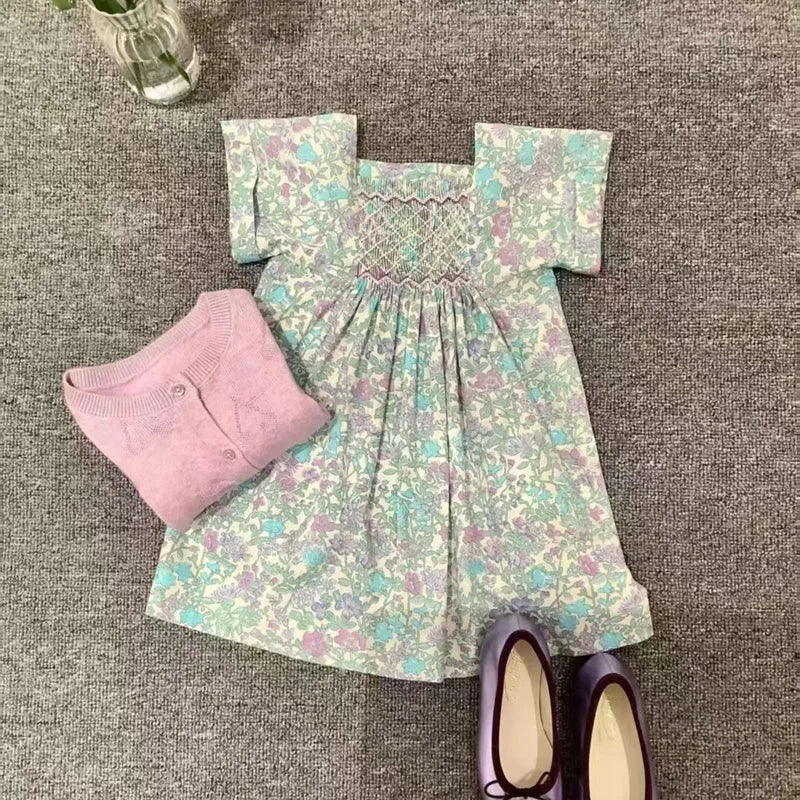 Auf Lager 2026 BP NEU Frühling Sommer Baby Mädchen Partykleider Blumendruck Kinderkleidung Größe 4-14 Jahre Baby Mädchen Kleidung