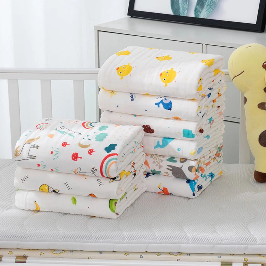 Baby Bath Towel Newborn Bathrobe Cotton Swaddle Blanket for Boy Girl 4-Layer Gauze Infant Washcloth Children's Blanket