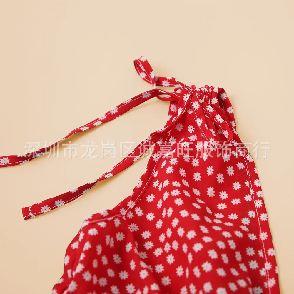 V-Neck Mother Daughter Dresses Family Set Flower Mommy and Me Matching Clothes Fashion Woman Girls Sleeveless Dress Outfits 2025