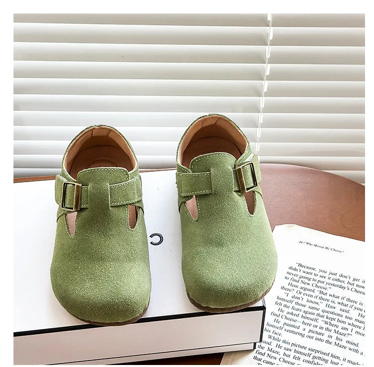 Baby Single Leather Shoes Boys Girls Candy Color Spring Flats Children Metal Buckle Design Genuine Leather Flats For School