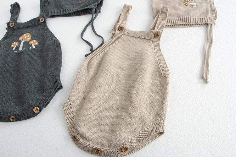 Baby Girl Clothing Cotton Knit Mushroom Embroidered Onesie Bodysuit and Beanie 0-3Y Baby Boy Clothes Cardigan Casual Outfit