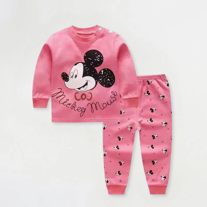 Traje de ropa interior para bebé de 0 a 4 años, estampado de dibujos animados de Minnie, conjunto de pijama de manga larga para niñas, ropa de otoño, ropa de casa para niños, atuendos