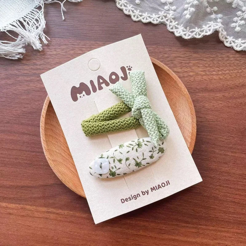 2Pcs Baby Hair Clip Girls Cute Bow Hair Accessories Kids Hairpins Toddler Princess Headwear Vintage Infant Milk Green Barrettes