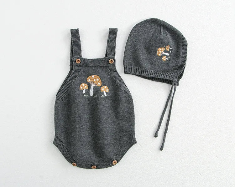 Baby Girl Clothing Cotton Knit Mushroom Embroidered Onesie Bodysuit and Beanie 0-3Y Baby Boy Clothes Cardigan Casual Outfit