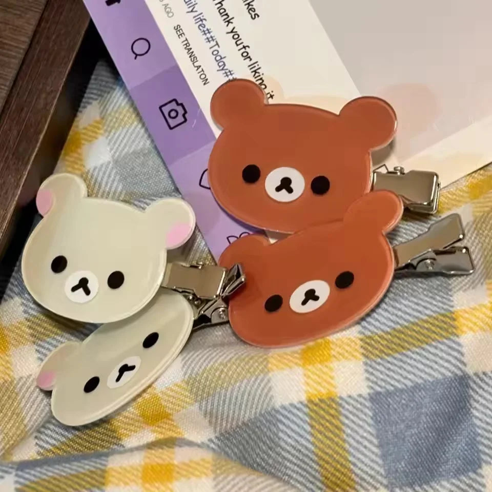 Rilakkuma Korilakkuma Clips para el cabello con diseño de oso de anime, bonitos pasadores y horquillas, accesorios kawaii para el cabello para mujeres y niñas.