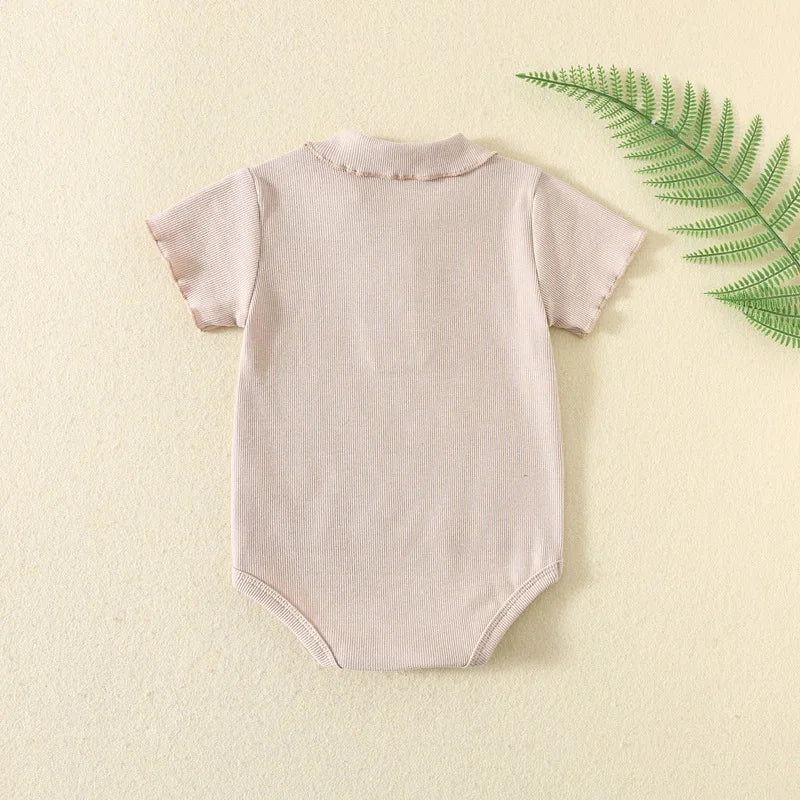 Neugeborene Sommer Baby Mädchen Kleidung Revers-Jumpsuits Einfarbige Kurzarm Baumwoll-Bodys Babykleidung 0–24 Monate