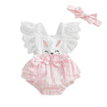 VISgogo Conjuntos de Pascua para Bebé Niña: Bodysuit Calado sin Mangas Cuello Cuadrado con Estampado de Zanahorias y Diadema con Lazo