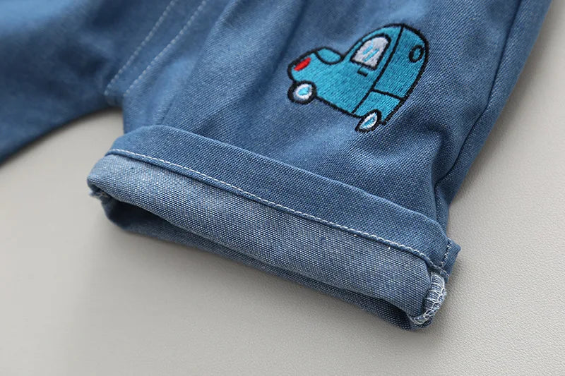 New Baby Boys Clothing Sets Summer Cartoon Car T Shirt +Denim Shorts Toddler Infant Kids Casual Infant Clothes Suits 1-5 Years