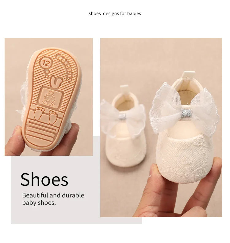 Baby Girls Shoes Toddler First Walkers Soft Non-Slip Sole Floor Princess Bow Newborn Shoes For Baby Girls For 0-18Months