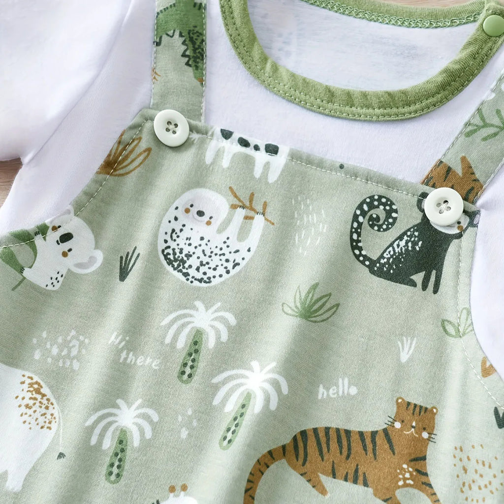 IURNXB Bezaubernder Strampler mit Zootier-Print für Jungen, Neugeborene, Baby, Faux-Zweiteiler, Body mit kurzen Ärmeln, Freizeitkleidung